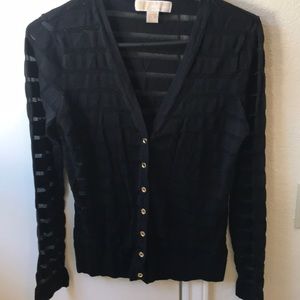 Button down stripped sheer sweater